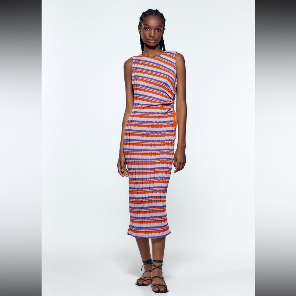 ZARA STRIPED COLD SHOULDER DRESS